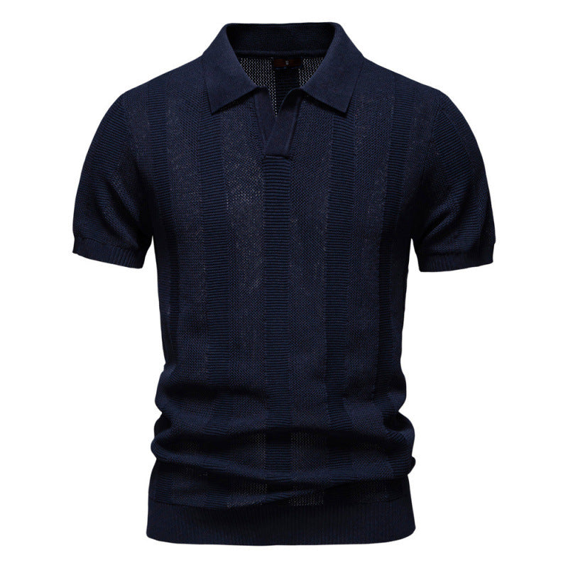 Men's Summer Textured Striped Hollow Short Sleeve Polo Shirt - LAKD London