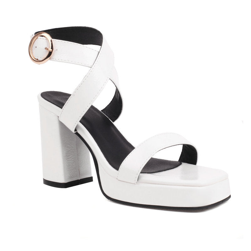Sandales bout carré croisé boucle talon épais été pour femme