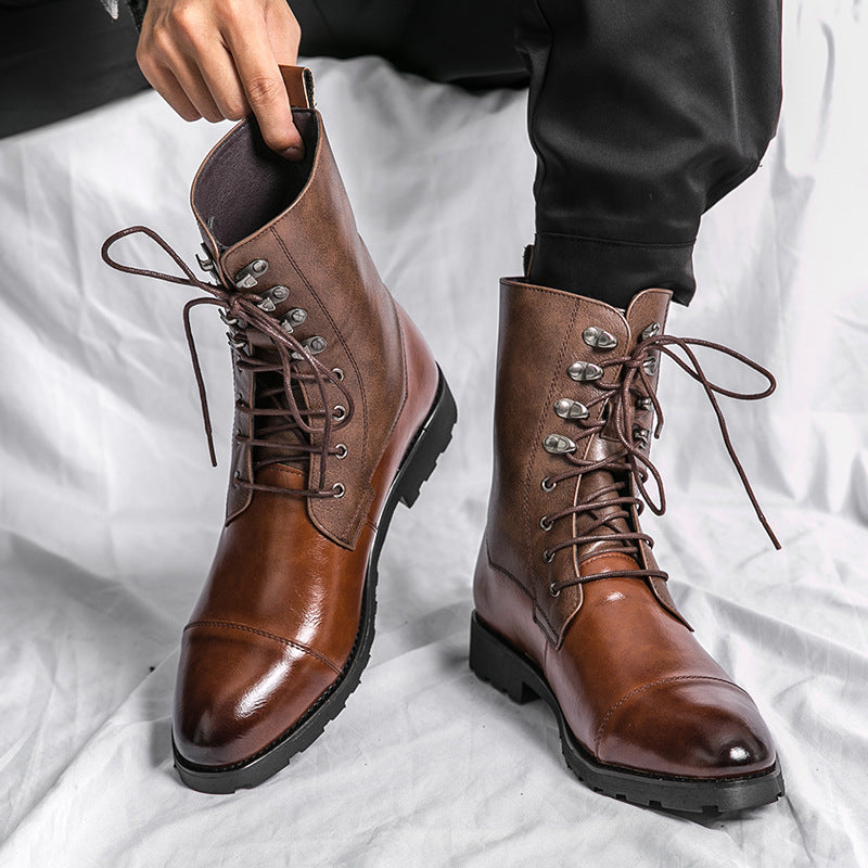 Bottes en cuir en denim décontracté à lacets automne hiver chaussures pour homme