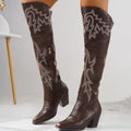 Bottes qualité haut de gamme style western en denim au-dessus du genou zippé pour femme