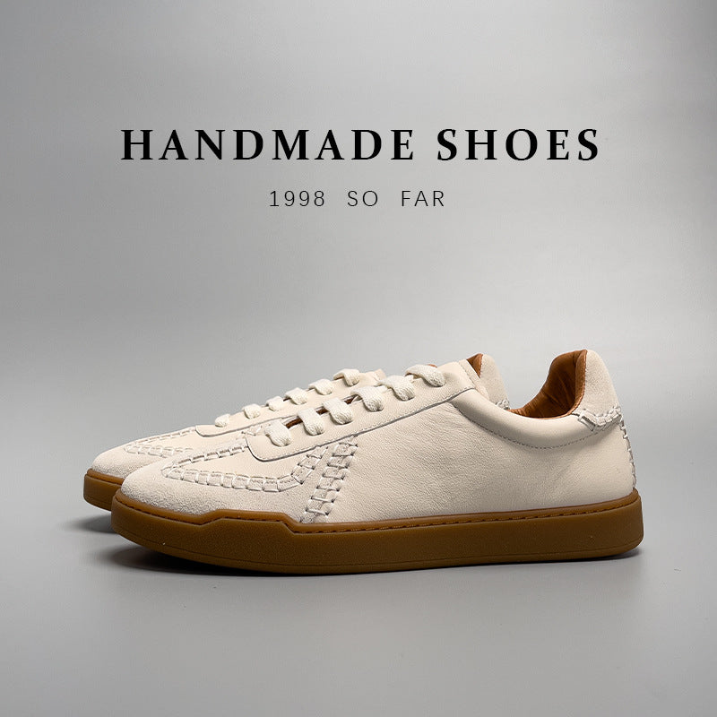 Baskets en cuir véritable bas coupe baseball décontracté dentelle pour homme