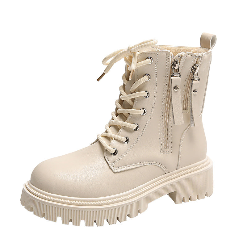 Bottines leisure chaud cheville à lacets en cuir PU pour femme