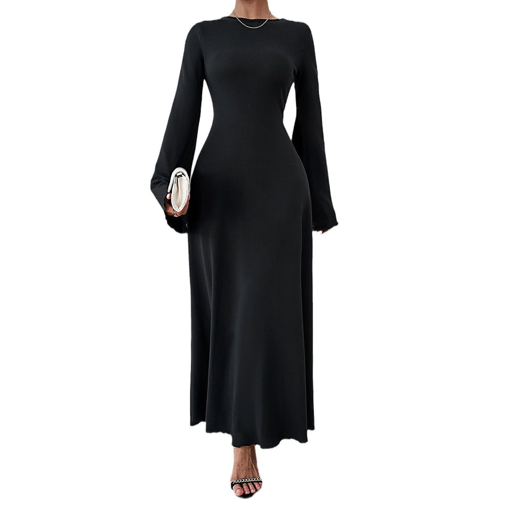 Women's Solid Full Sleeve Long Evening Dress Elegant A Line - LAKD London