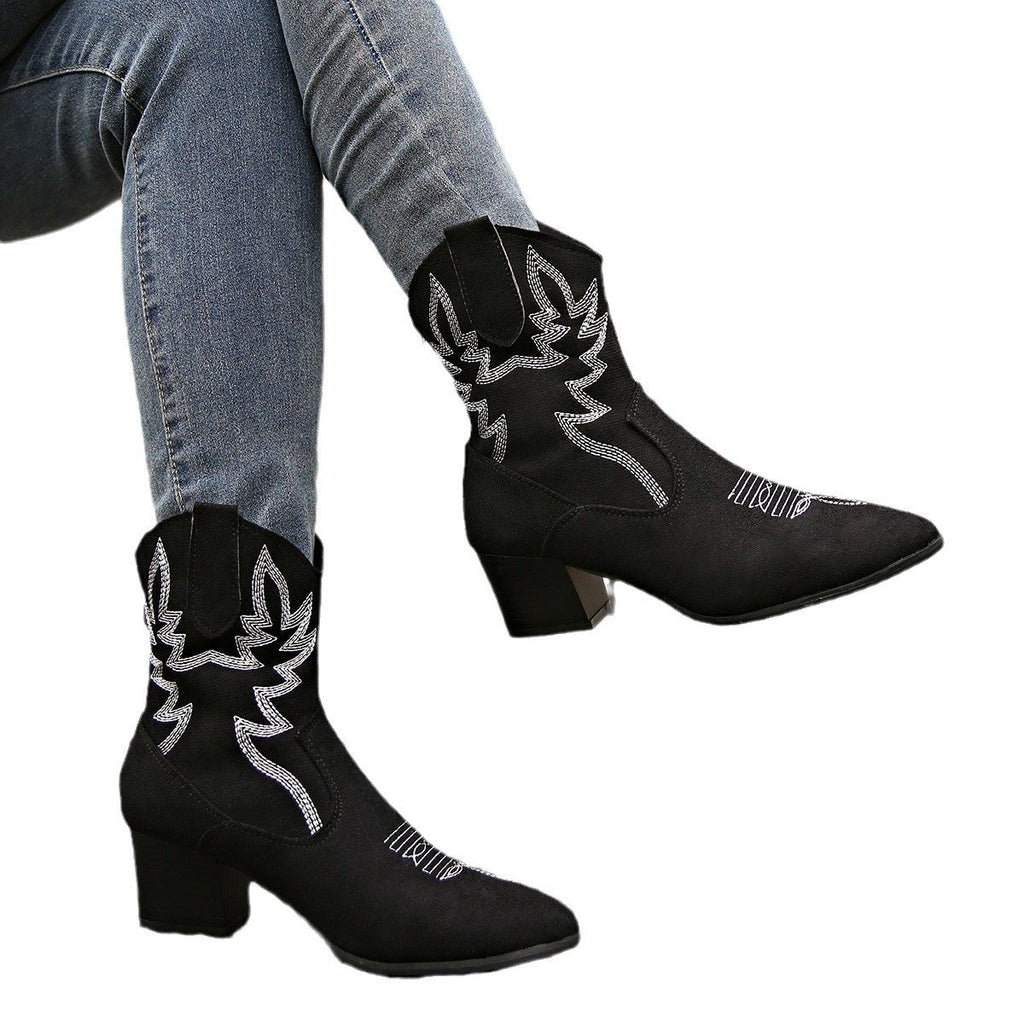 Bottes cowboy bout pointu sans lacets plateforme décontracté grande taille pour femme