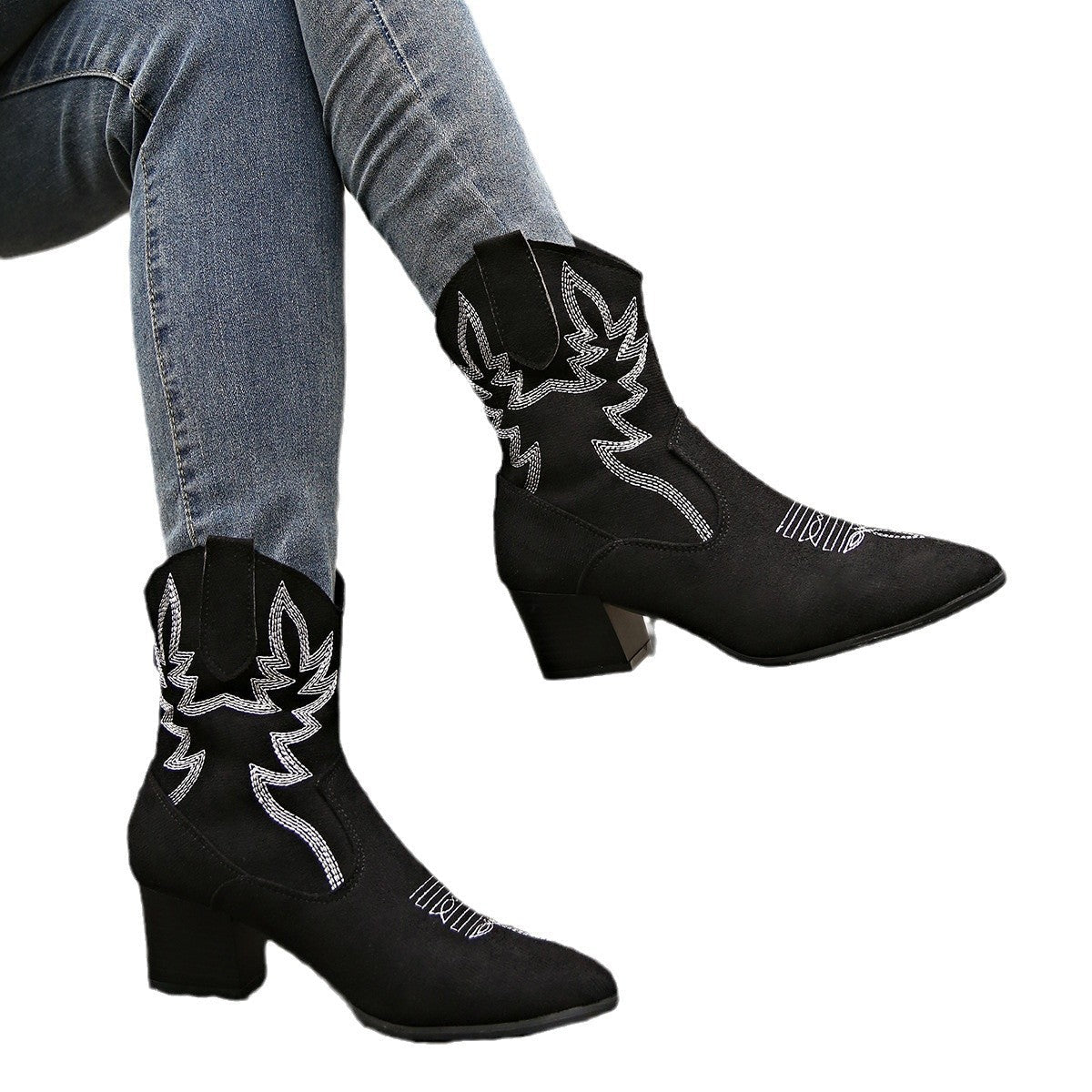 Bottes cowboy bout pointu sans lacets plateforme décontracté grande taille pour femme