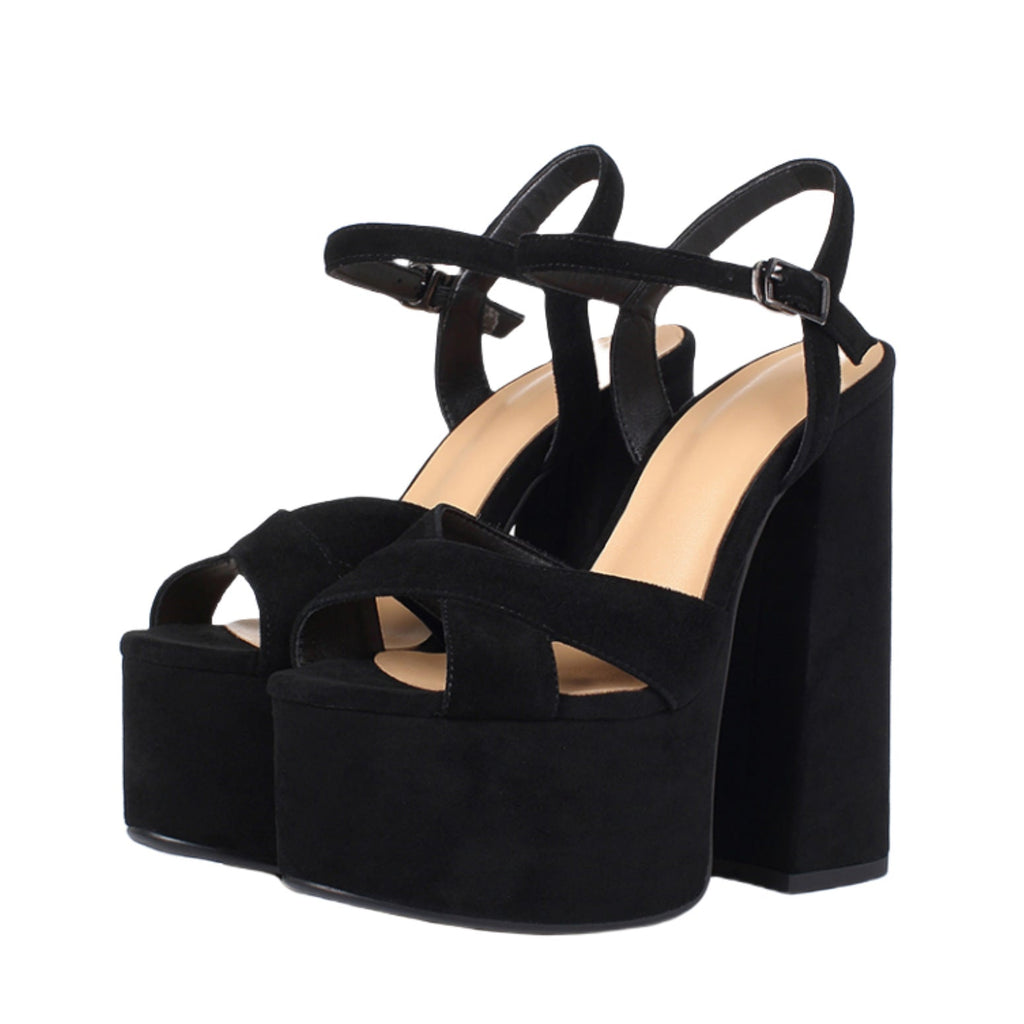 Sandales en cuir plateforme talon épais élégant été pour femme