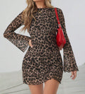 Women's Leopard Print Long Sleeve A-Line Dress Elegant Style - LAKD London