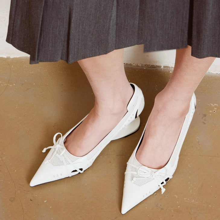 Women's Premium Retro Racing Evening Heels Pointed Bow Detail - LAKD London