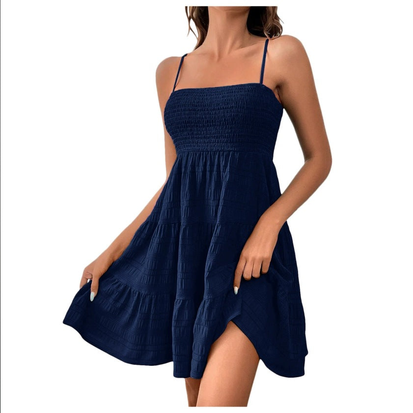 Women's Pure Colour Textured Dress High Waist All Matching Style - LAKD London