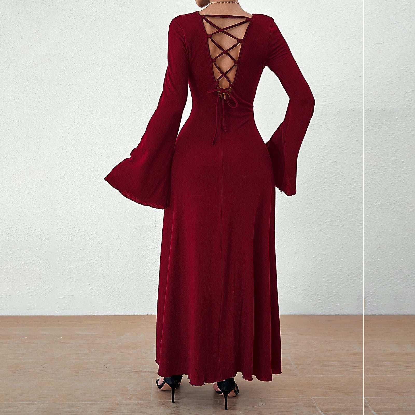 Women's Solid Full Sleeve Long Evening Dress Elegant A Line - LAKD London