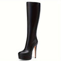 Bottes high tige haute talon aiguille épais bottom élégant en cuir zippé pour femme