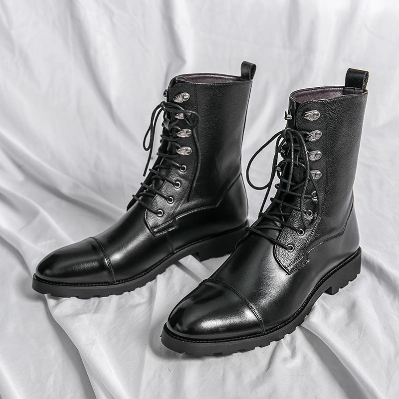 Bottes en cuir en denim décontracté à lacets automne hiver chaussures pour homme