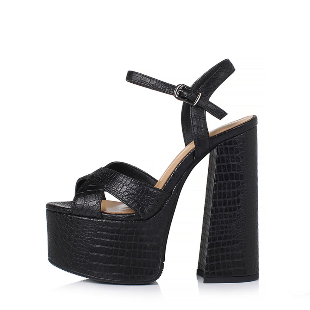 Sandales en cuir plateforme talon épais élégant été pour femme