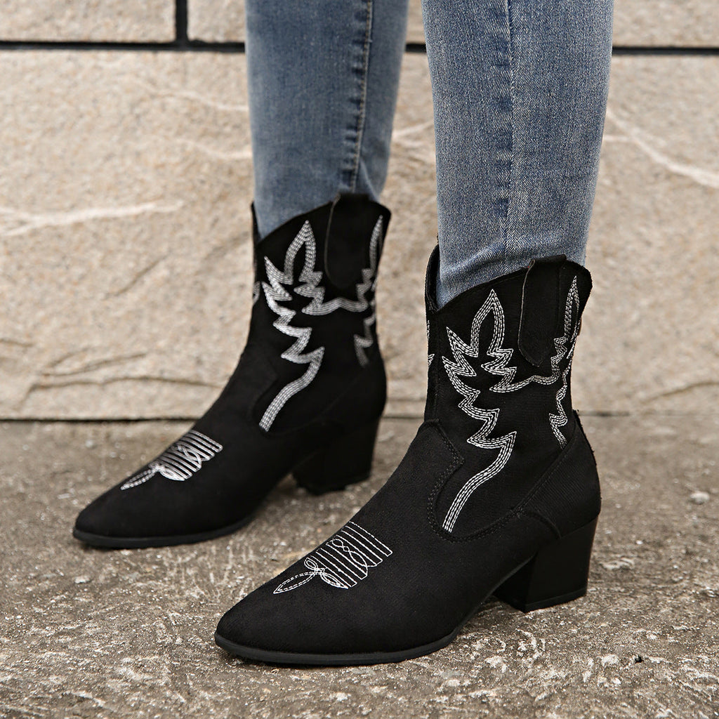 Bottes cowboy bout pointu sans lacets plateforme décontracté grande taille pour femme
