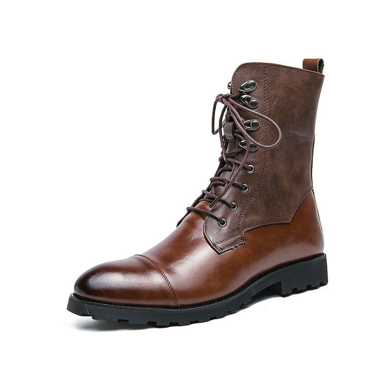 Bottes en cuir en denim décontracté à lacets automne hiver chaussures pour homme