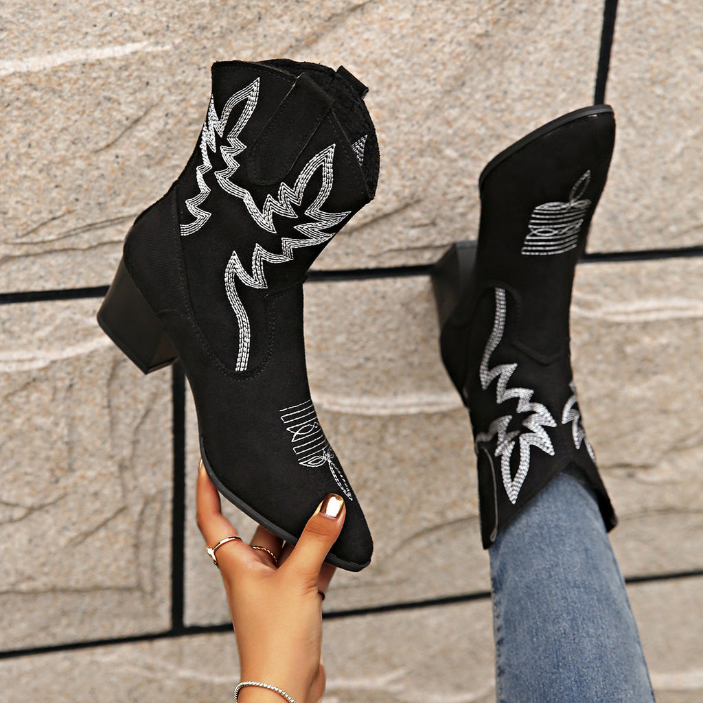 Bottes cowboy bout pointu sans lacets plateforme décontracté grande taille pour femme
