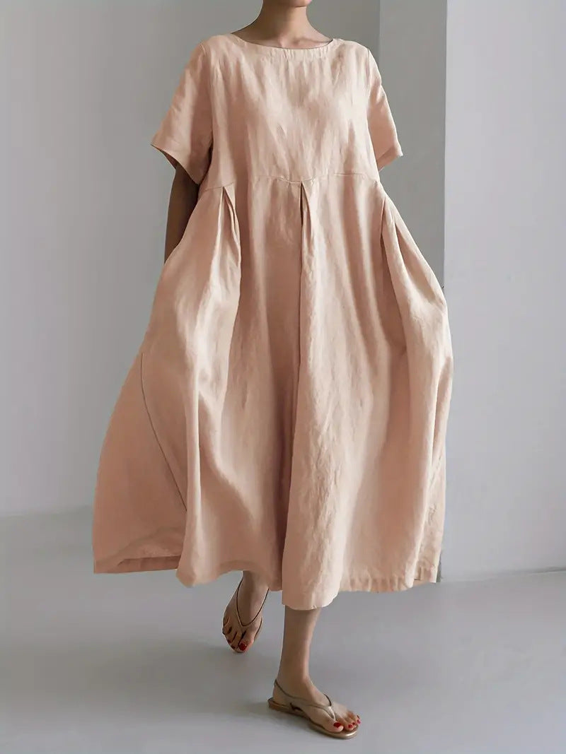 Women's Loose Round Neck Plus Size Short Sleeve Dress Casual - LAKD London