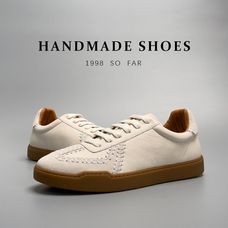 Baskets en cuir véritable bas coupe baseball décontracté dentelle pour homme