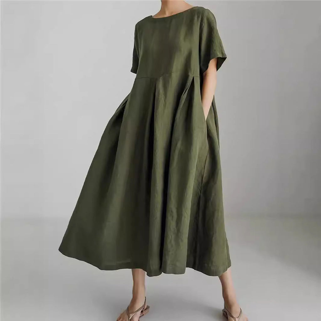 Women's Loose Round Neck Plus Size Short Sleeve Dress Casual - LAKD London