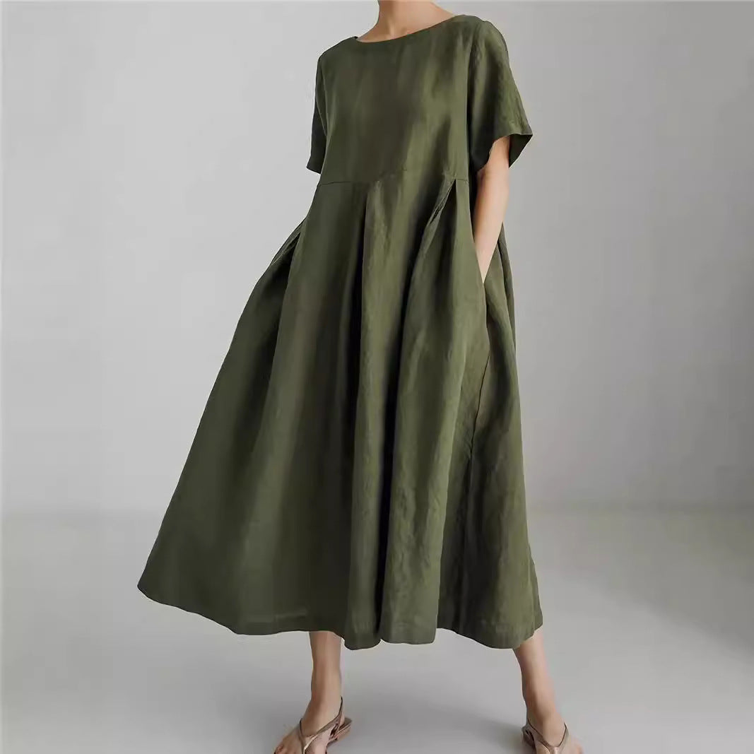 Women's Loose Round Neck Plus Size Short Sleeve Dress Casual - LAKD London
