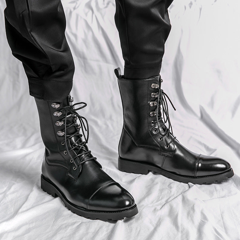 Bottes en cuir en denim décontracté à lacets automne hiver chaussures pour homme