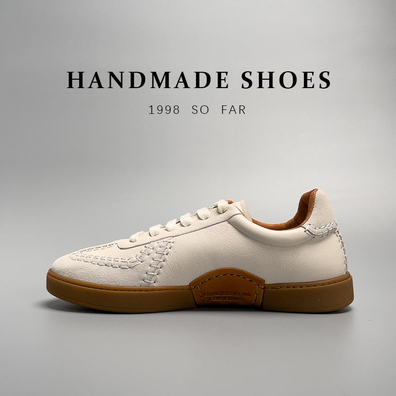 Baskets en cuir véritable bas coupe baseball décontracté dentelle pour homme