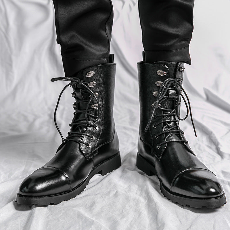 Bottes en cuir en denim décontracté à lacets automne hiver chaussures pour homme