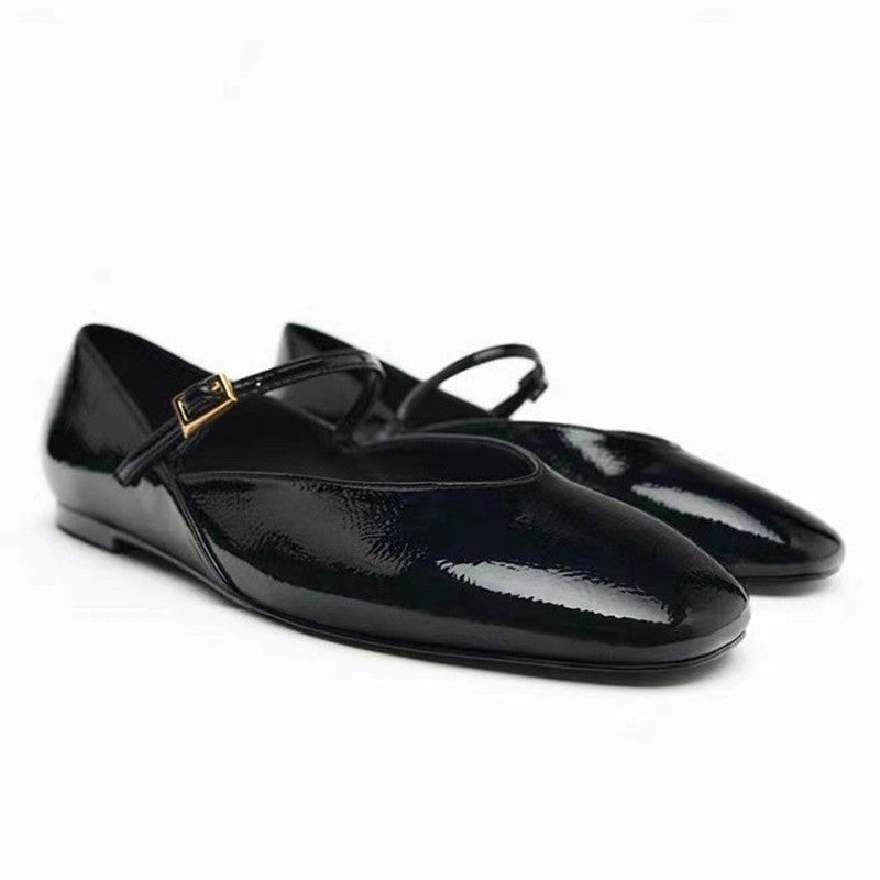 Women's Solid Color Patent Leather Mary Jane Ballet Flats - LAKD London