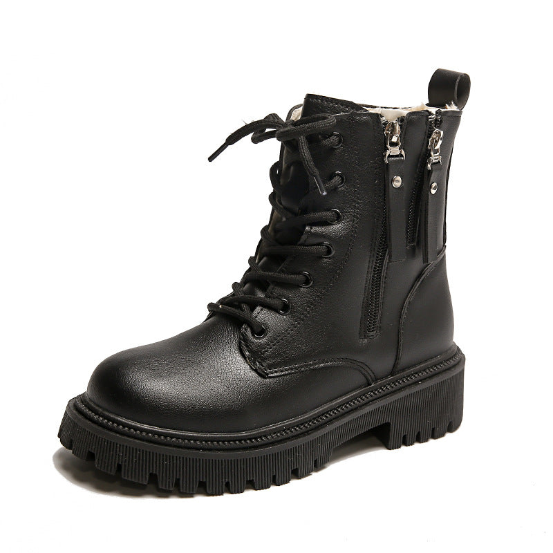 Bottines leisure chaud cheville à lacets en cuir PU pour femme