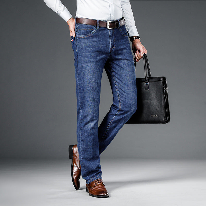 Men's Loose Straight Business Washed Jeans Smart Casual Denim Style - LAKD London