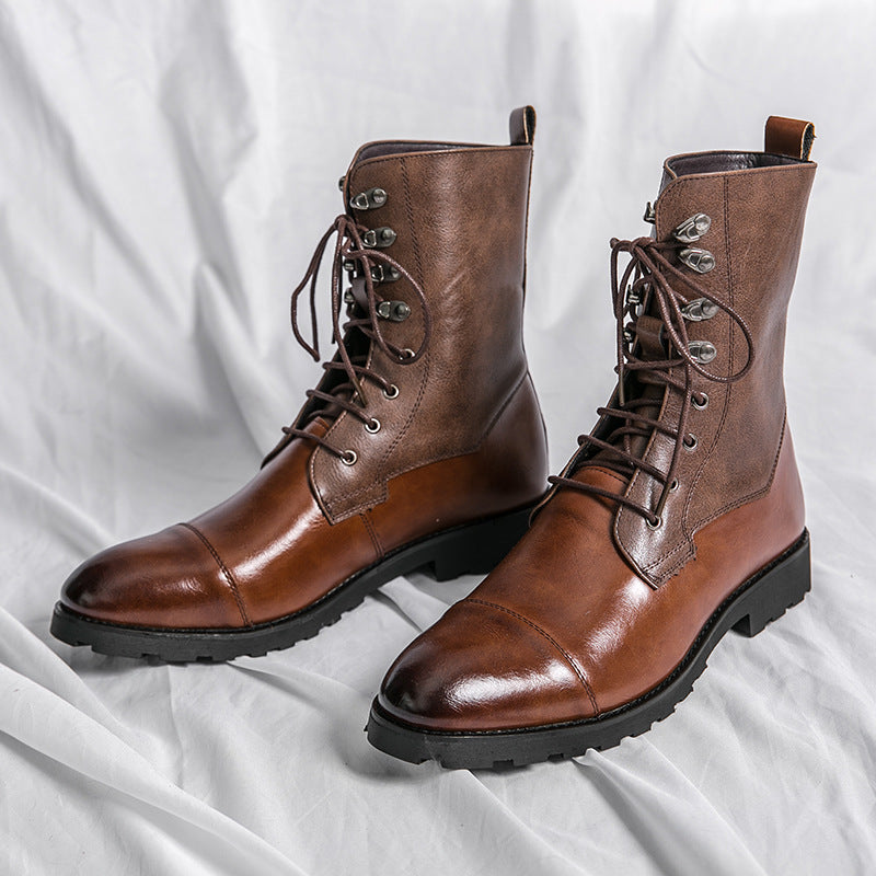 Bottes en cuir en denim décontracté à lacets automne hiver chaussures pour homme