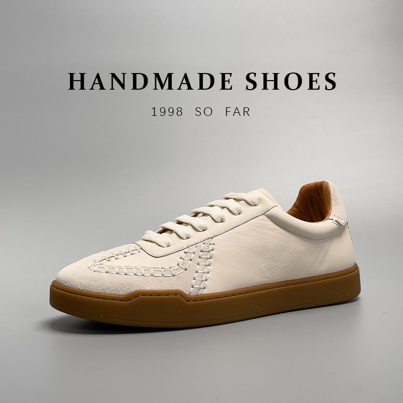 Baskets en cuir véritable bas coupe baseball décontracté dentelle pour homme