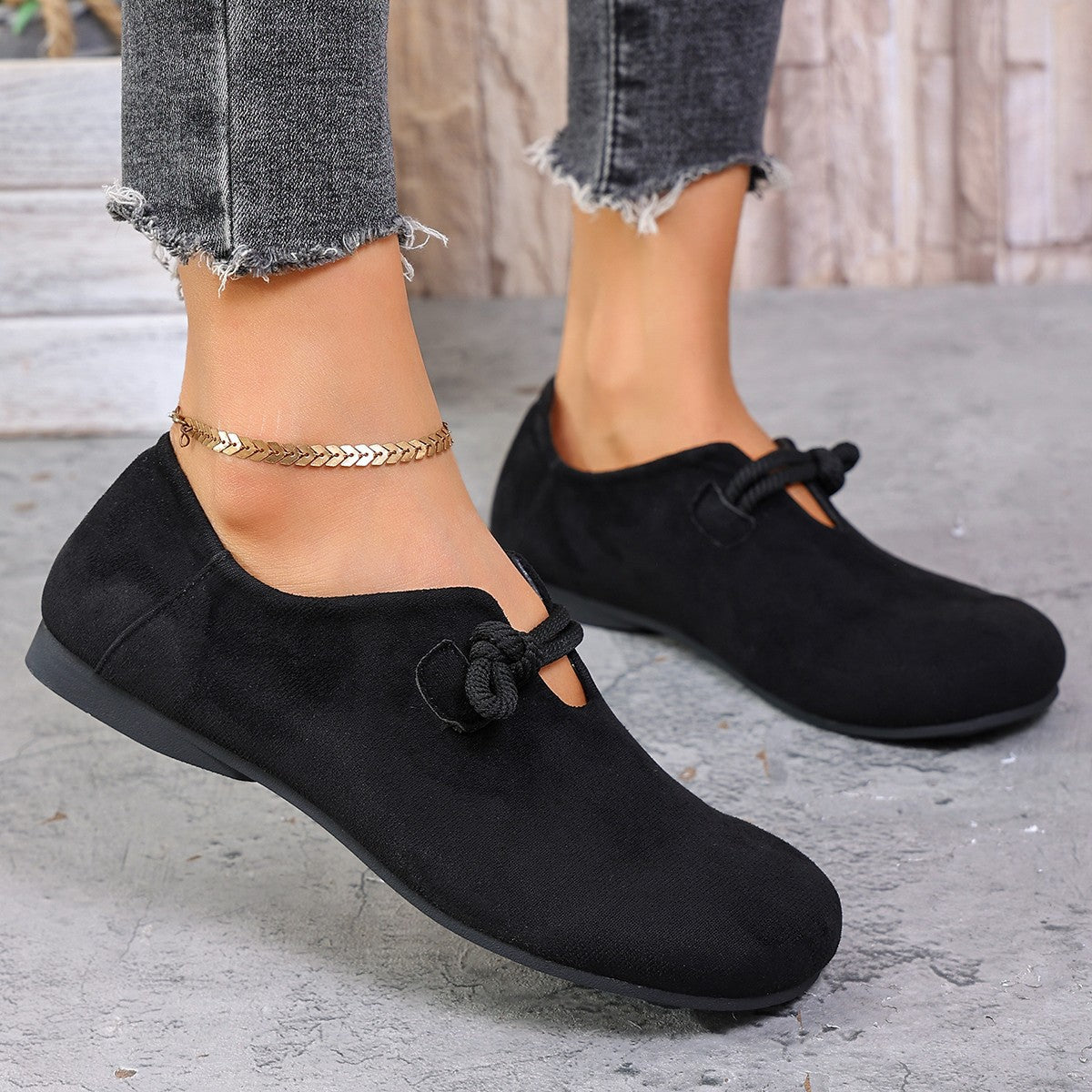 Ballerines confortable rond bout sans lacets couleur unie pour femme