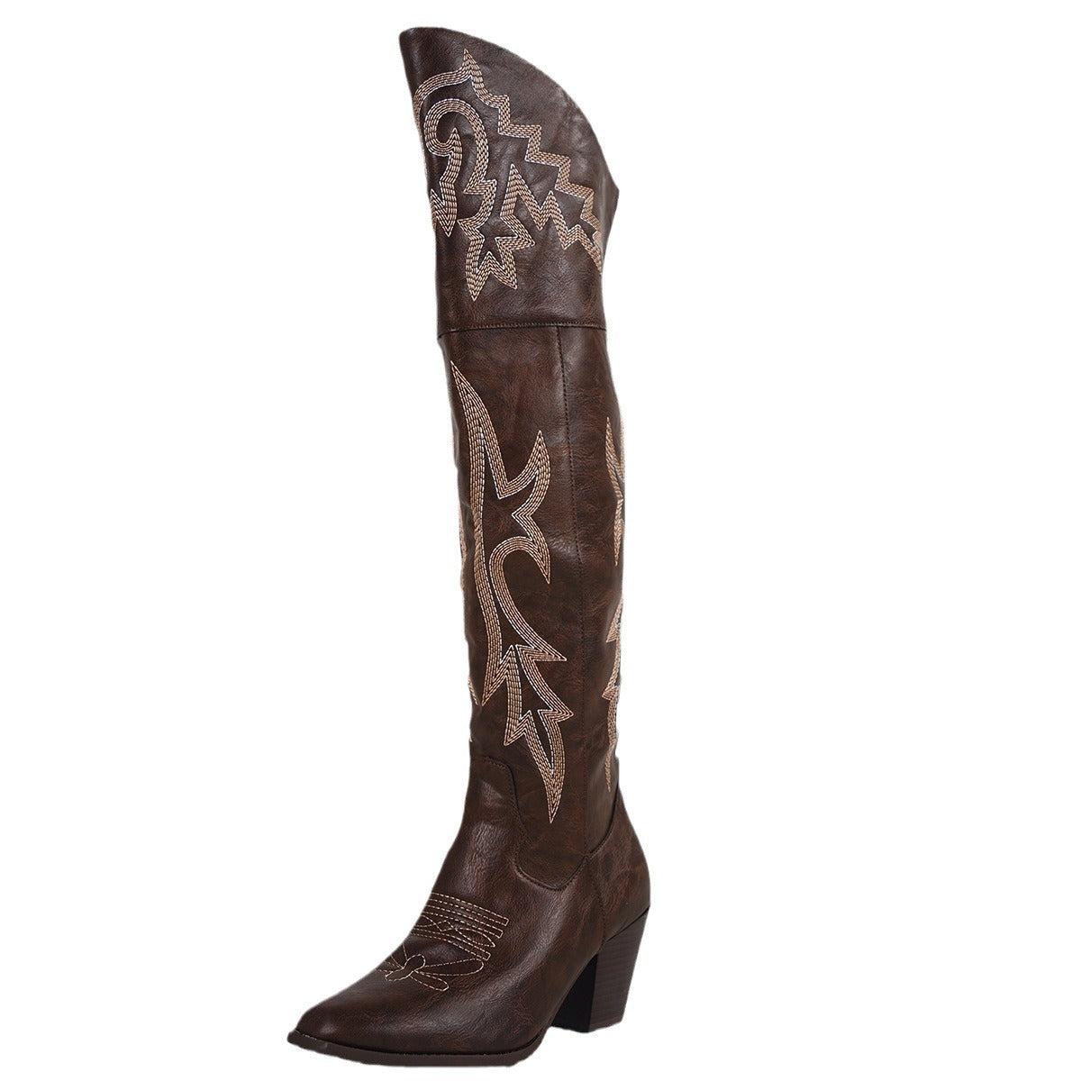 Bottes qualité haut de gamme style western en denim au-dessus du genou zippé pour femme