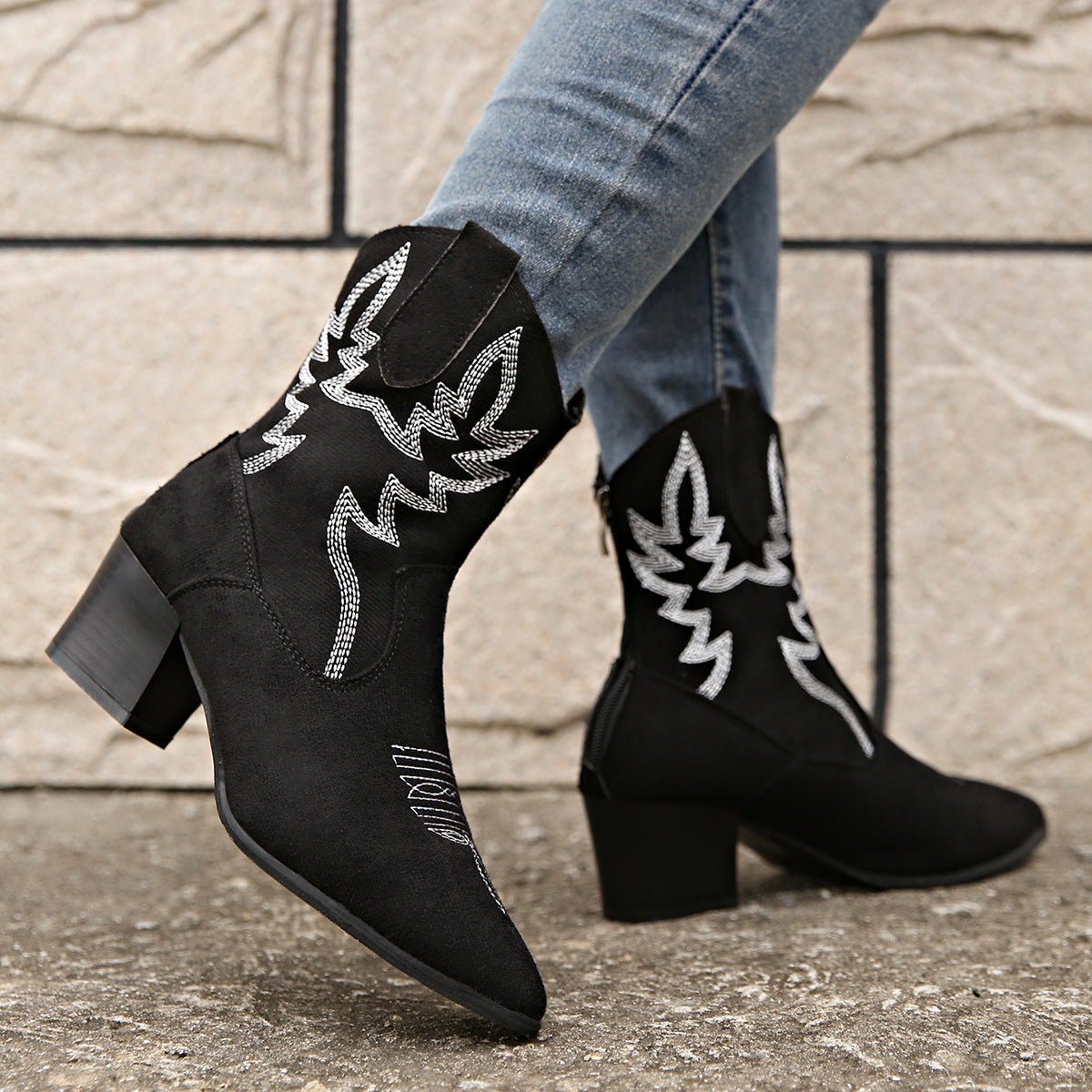 Bottes cowboy bout pointu sans lacets plateforme décontracté grande taille pour femme