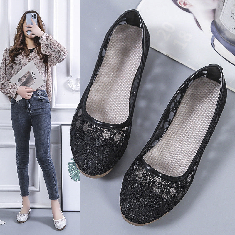 Women's Lace Mesh Hollow Round Toe Mom Shoes Casual Comfort - LAKD London