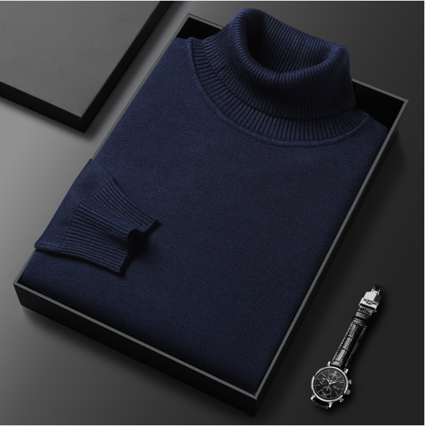 Pull printemps uni classique col roulé tricoté chic décontracté pour homme