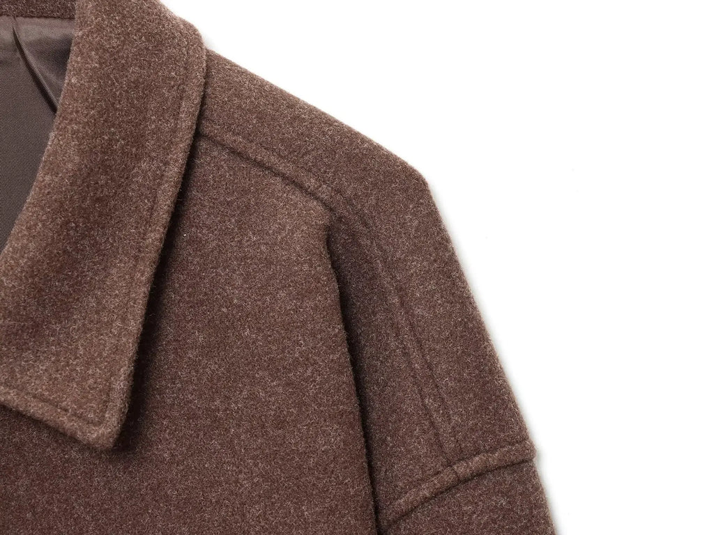 Veste à revers woolen texturé décontracté polyvalent style urbain pour femme