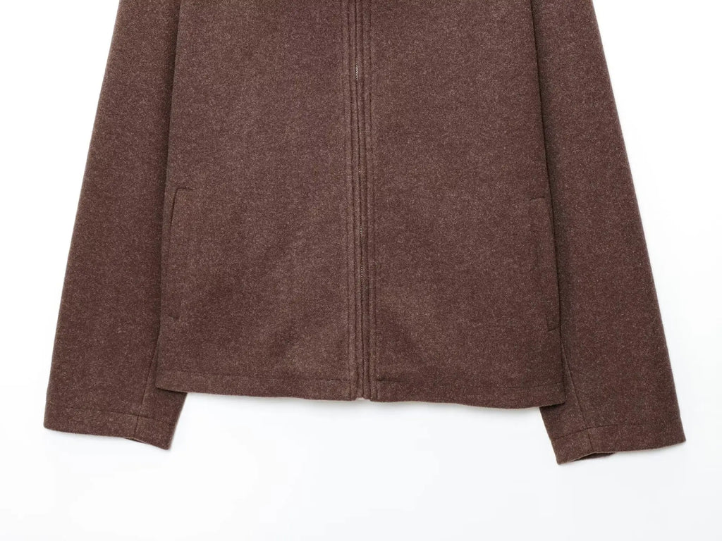 Veste à revers woolen texturé décontracté polyvalent style urbain pour femme