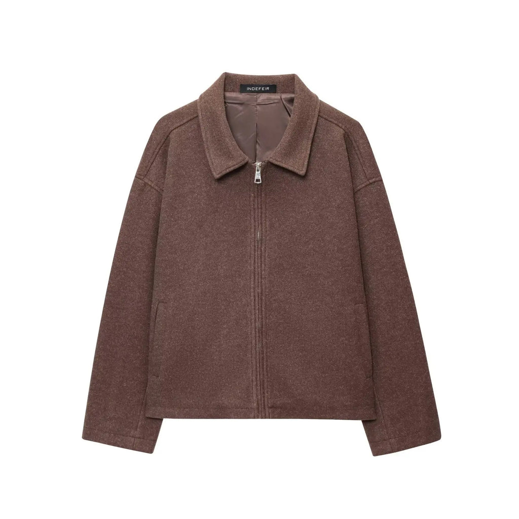 Veste à revers woolen texturé décontracté polyvalent style urbain pour femme