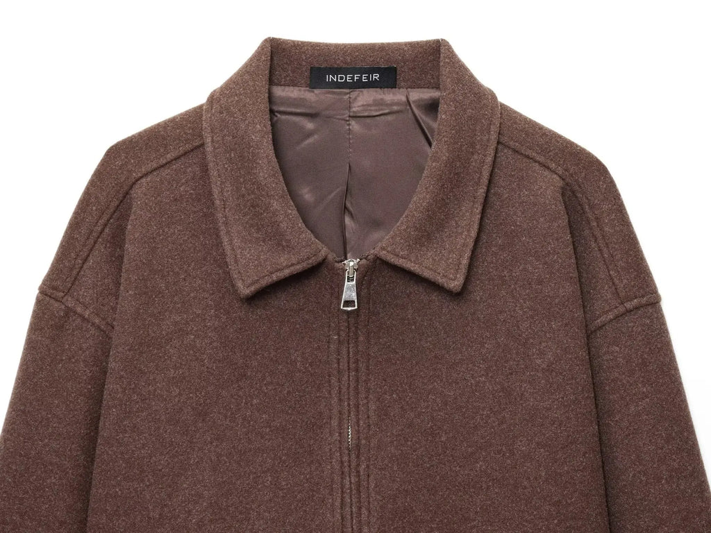 Veste à revers woolen texturé décontracté polyvalent style urbain pour femme