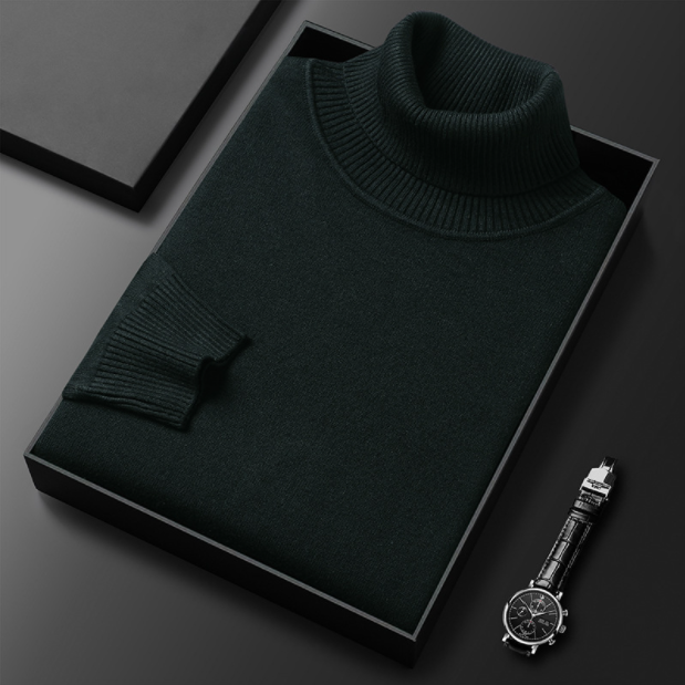 Pull printemps uni classique col roulé tricoté chic décontracté pour homme