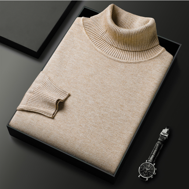 Pull printemps uni classique col roulé tricoté chic décontracté pour homme