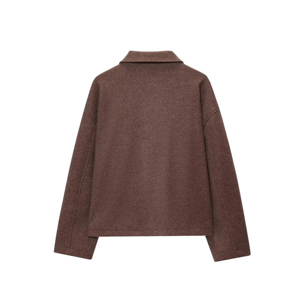 Veste à revers woolen texturé décontracté polyvalent style urbain pour femme