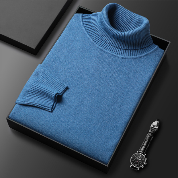 Pull printemps uni classique col roulé tricoté chic décontracté pour homme