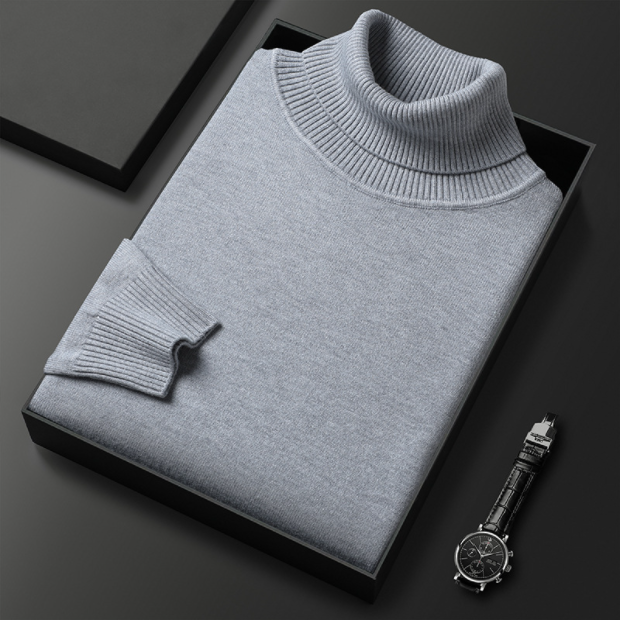 Pull printemps uni classique col roulé tricoté chic décontracté pour homme