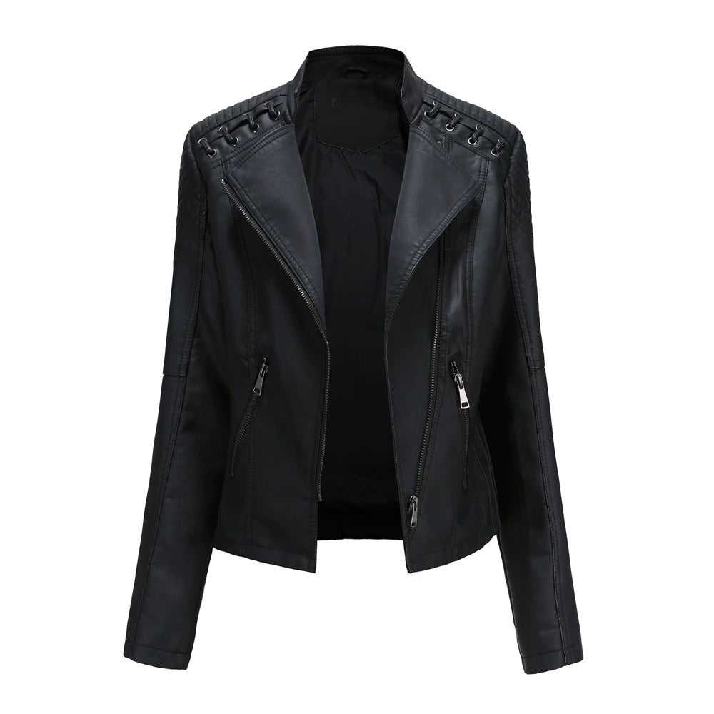 Veste délavé en cuir PU motard chic pour femme