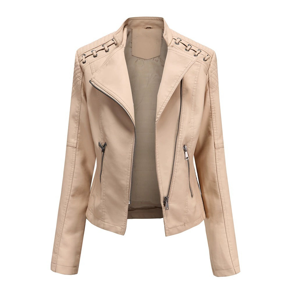 Veste délavé en cuir PU motard chic pour femme