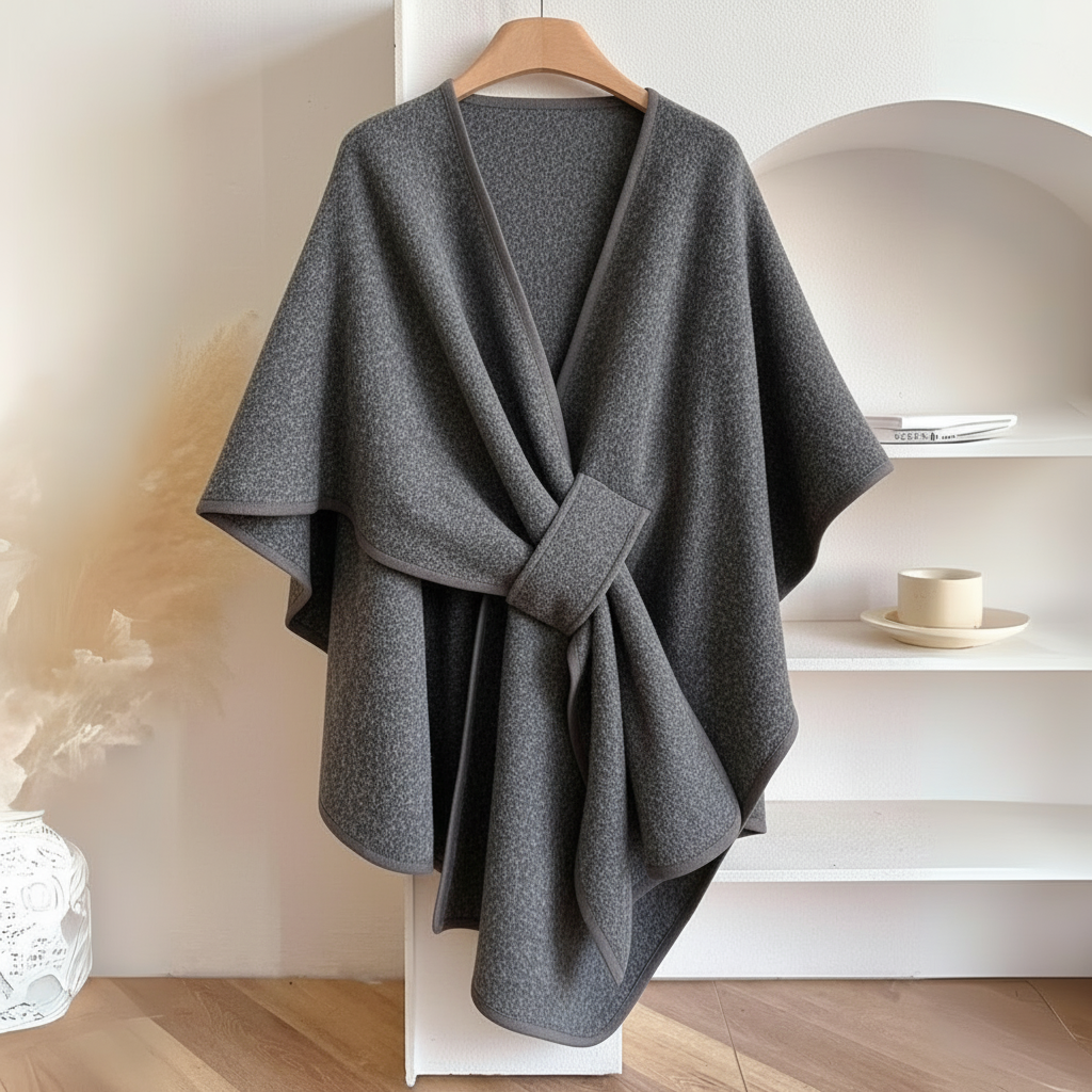 Poncho cape haut de gamme drapé, portefeuille et ceinturé pour femme