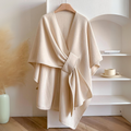 Poncho cape haut de gamme drapé, portefeuille et ceinturé pour femme